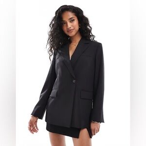 & Other Stories Single Breasted Padded Shoulders Wool Blazer in Black Size 6 NEW